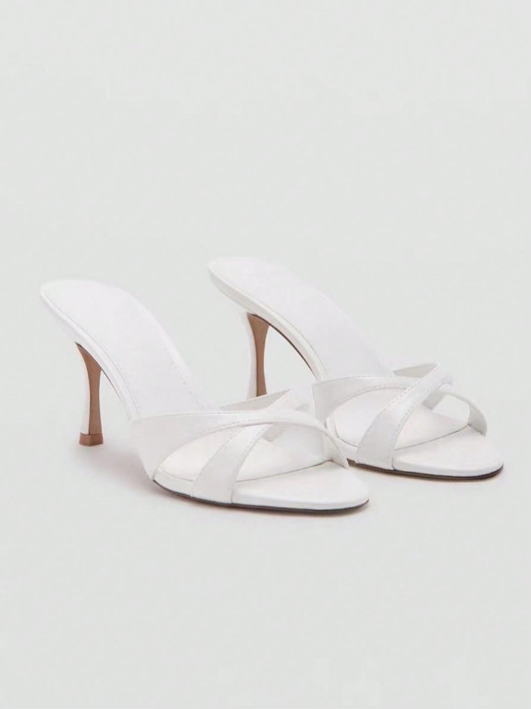 White Casual Women's Mid-Thin Heel Stiletto Mule Sandals